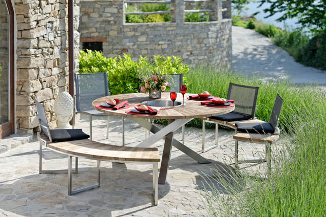 Alaska Set de table de jardin acier inoxydable/bois