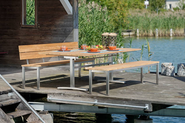 Island Set de table de jardin acier inoxydable/bois