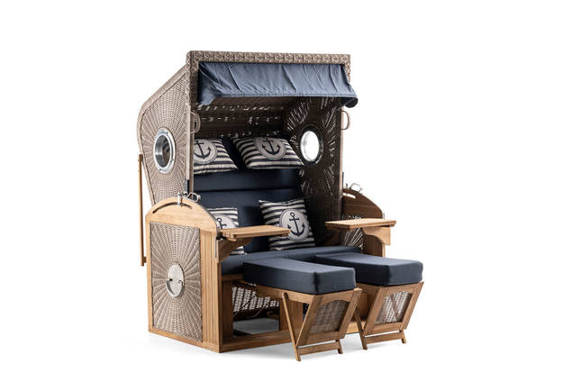 Kampen Strandkorb XL Set Rattan/Holz