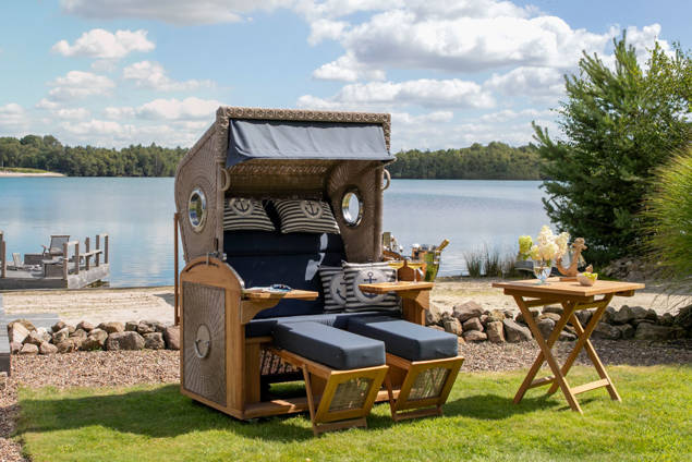 Kampen Strandkorb XL Set Rattan/Holz 12