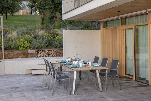 Montana Gartentisch Set Edelstahl/Holz