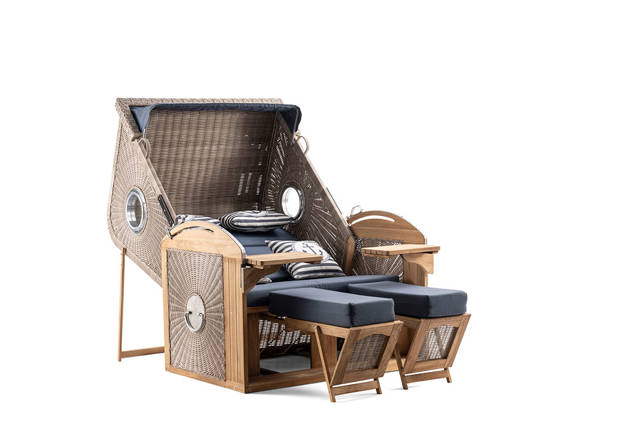 Kampen Strandkorb XL Set Rattan/Holz 2