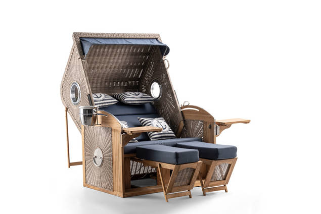 Kampen Strandkorb XL Set Rattan/Holz 1