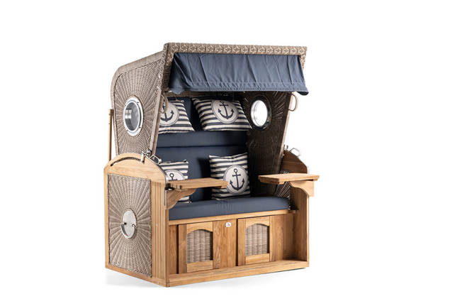 Kampen Strandkorb XL Set Rattan/Holz 3