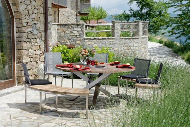 Alaska Table de jardin ronde acier inoxydable, profilé 6x6 2