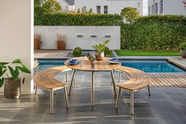 Alaska Set de table de jardin acier inoxydable/bois