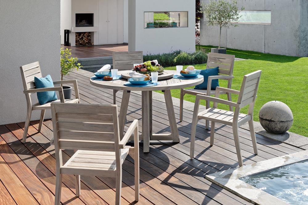 Gartentisch rund Teak Holz MADEIRA Hunn Gartenmöbel