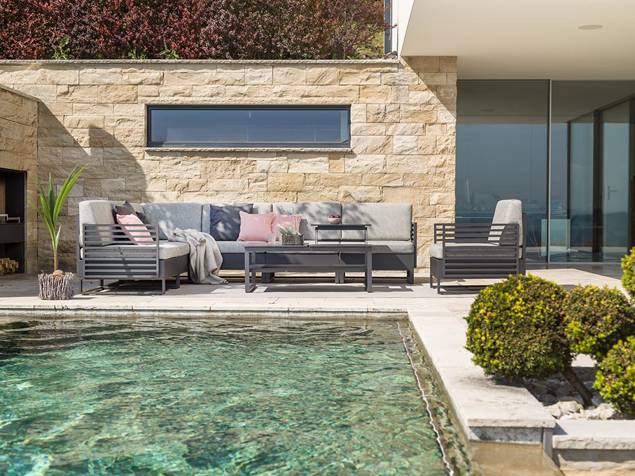 Rubin 2er Loungebank links Edelstahl 12